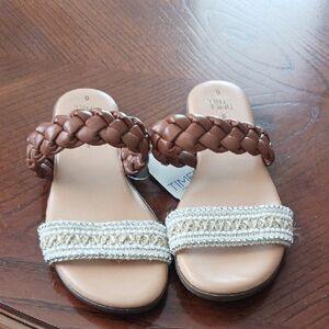 Time and Tru Women's Tan and Cream Braided Sandals